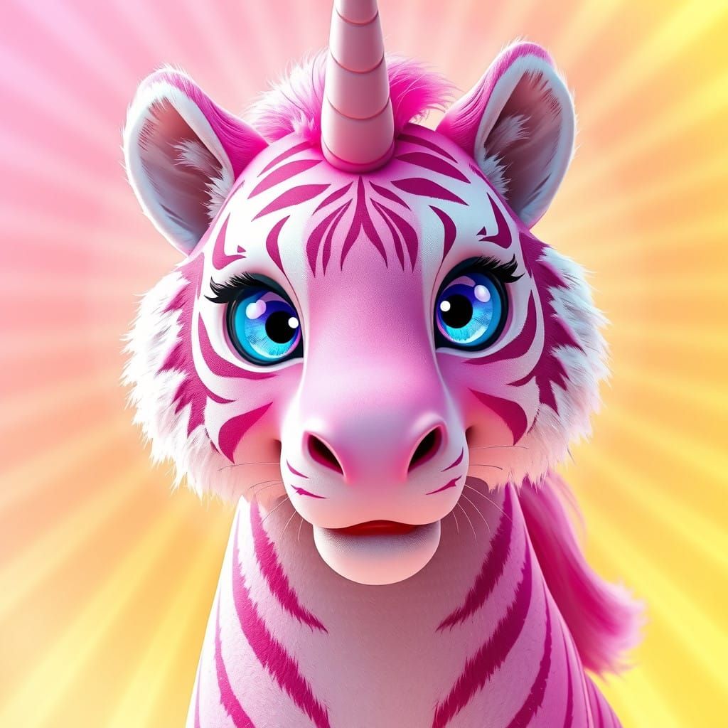 Whimsical 8K Digital Art of a Majestic Pink Tiger Unicorn