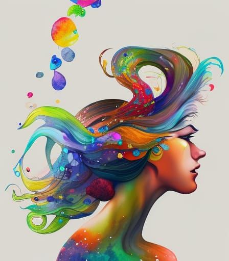 Surreal Wind Goddess in Vibrant Watercolor