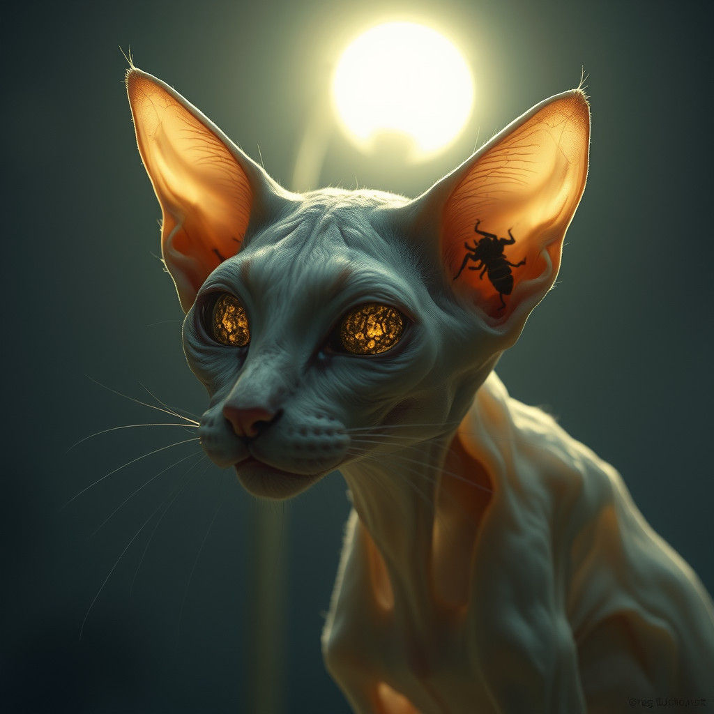 Surreal Gaunt Feline in Biomechanical Horror Style