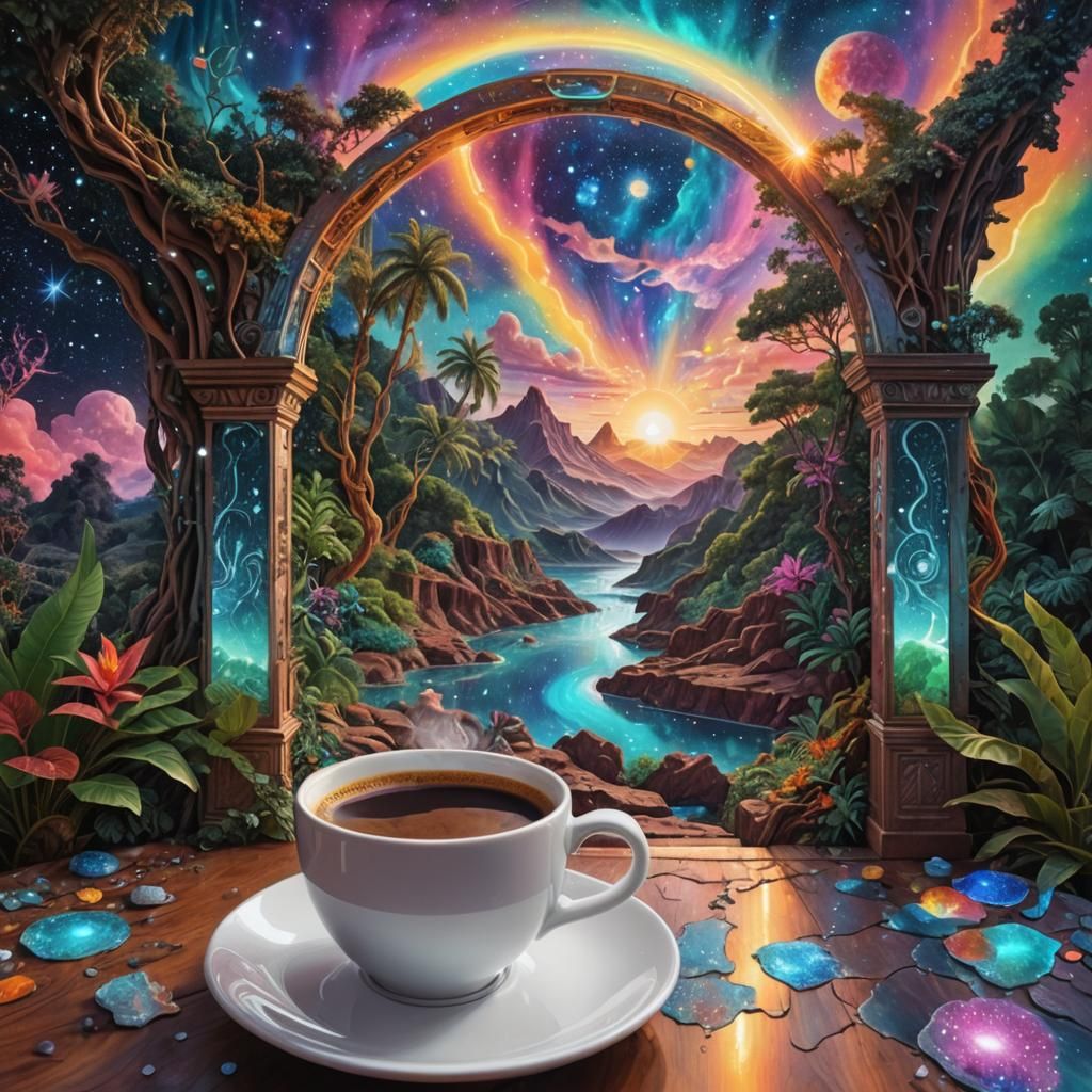 Cosmic Gateway to Paradise: Holographic Astral Illustration