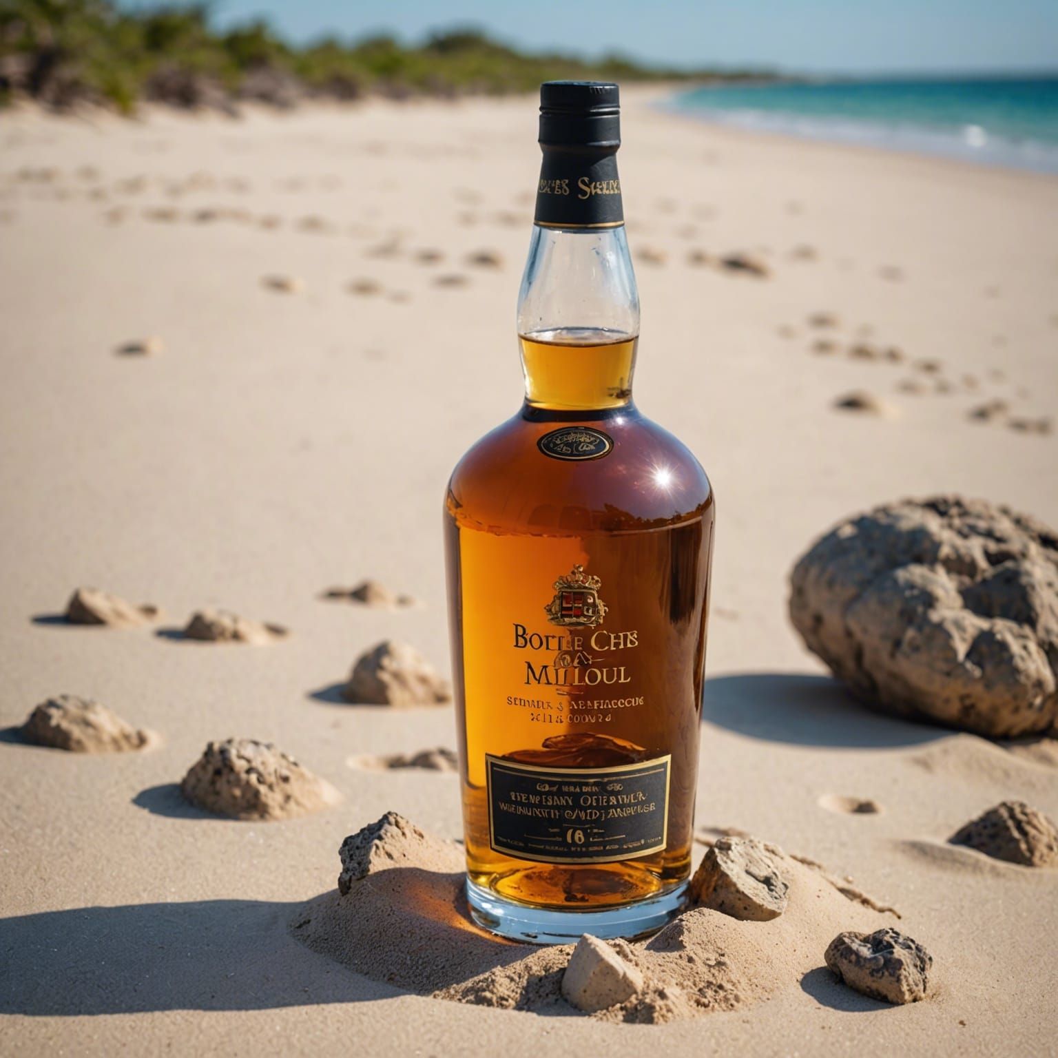 Scotch Bottle on Desert Island: Professional Photography