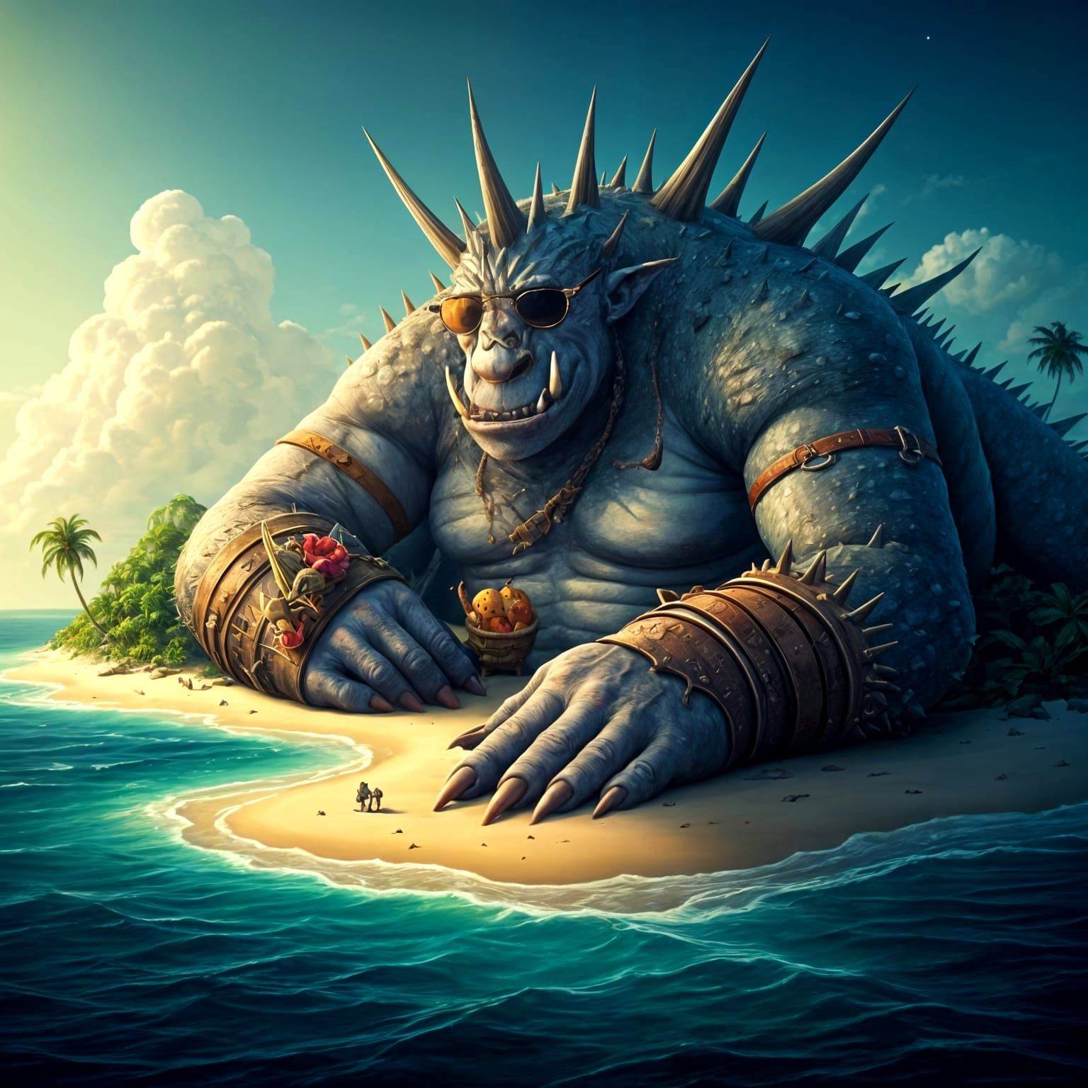 Giant Sleeping Troll on Tropical Island