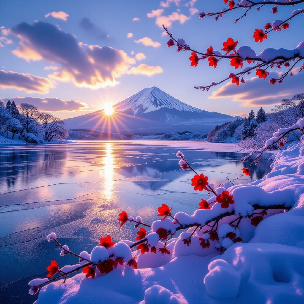 Icy Blossoms Ablaze: Cinematic Dawn Landscape