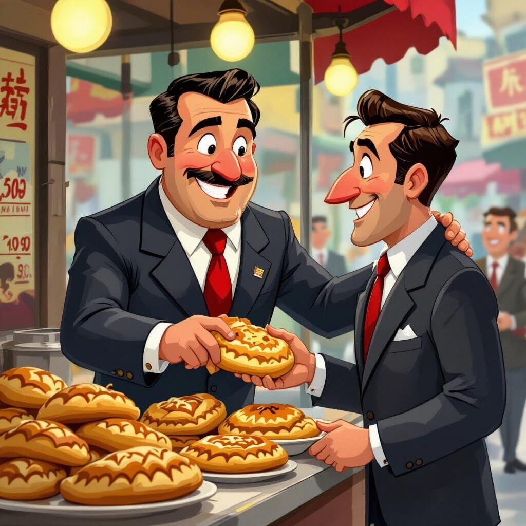 Fictional President Buys Burek in Cartoon Style