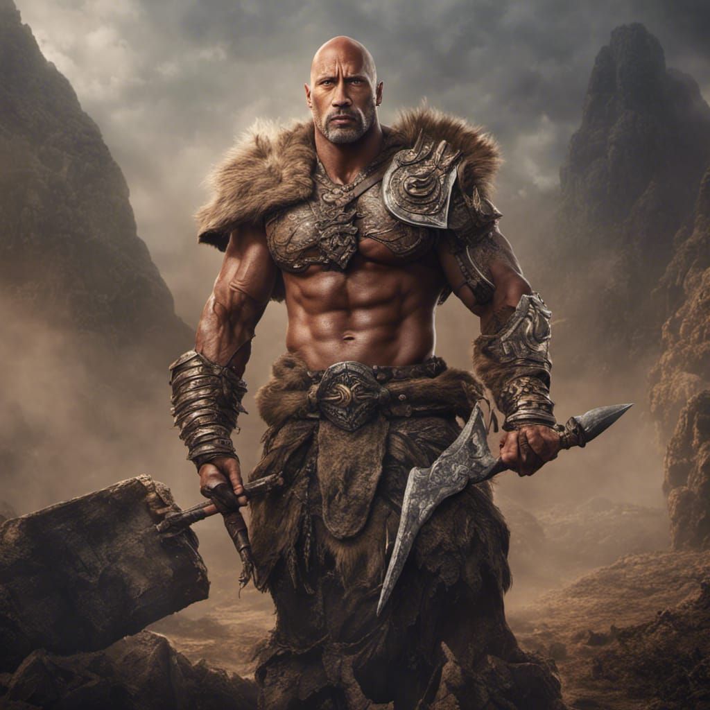 Dwayne Johnson as Barbarian Warrior, Detailed Digital Painti...