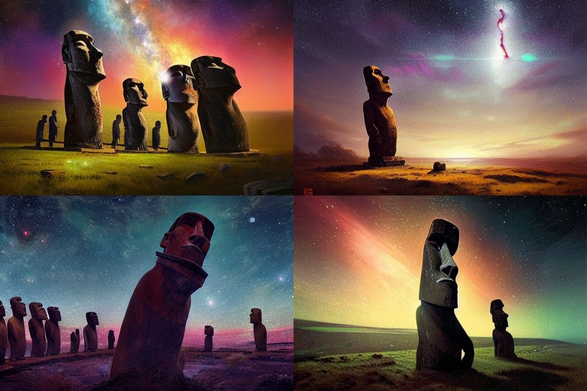 Easter Island Stone Formations Under Starry Sky