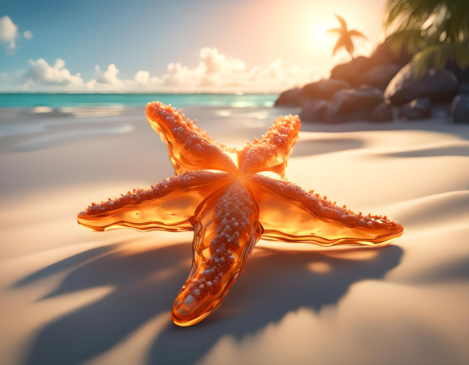 Crystal Starfish on Tropical Beach in Detailed Digital Paint...