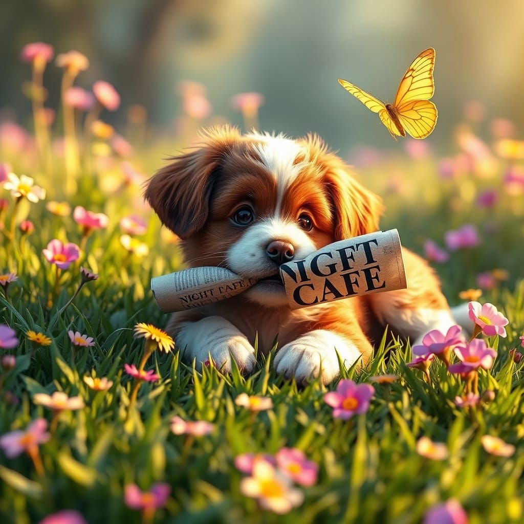 Surreal Puppy Scene in Whimsical Style