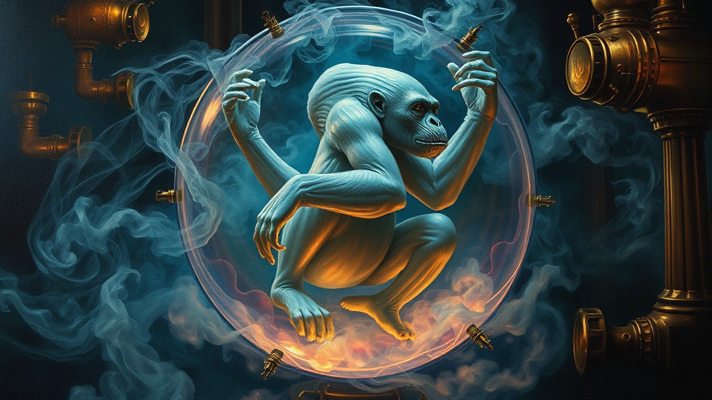 Gelatinous Gorilla in Gyroscopic Sphere: Surreal Oil Paintin...