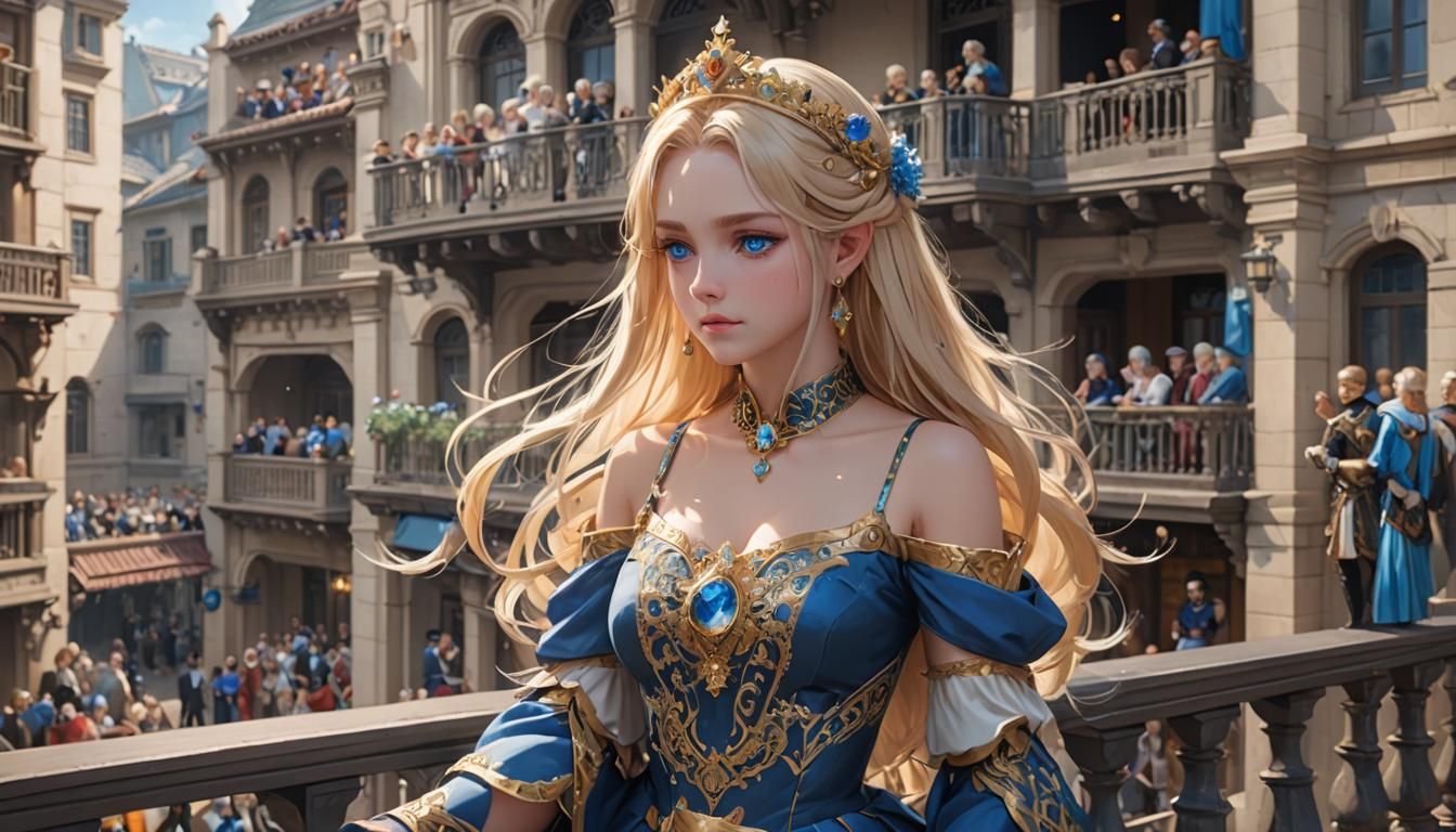 Anime Style Goddess Queen Overlooking Her People