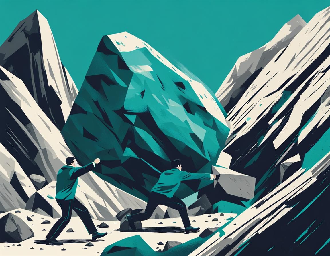 Muscular Manager Moving Boulder with Lever