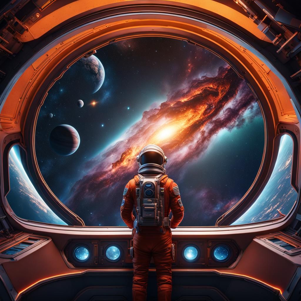 Astronaut Galaxy View: Detailed Matte Painting