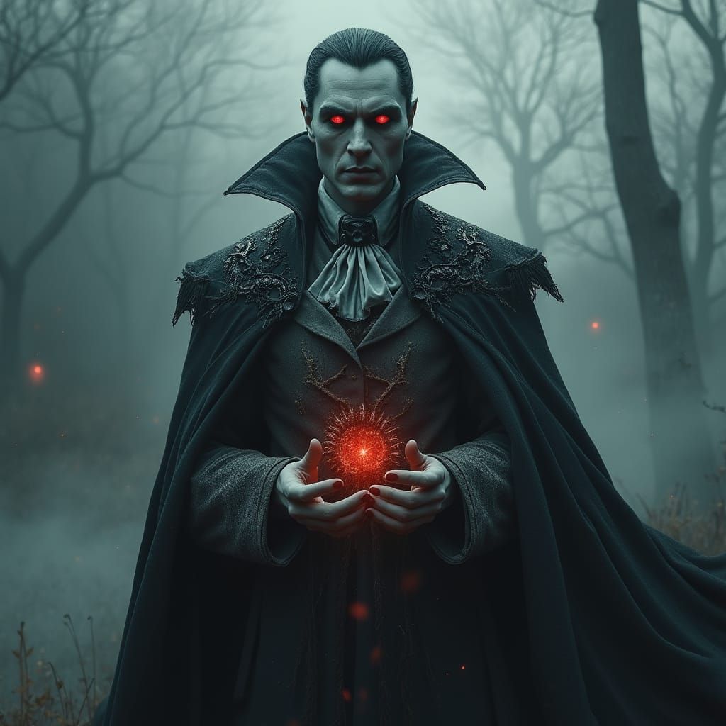 Ethereal Count Dracula Presents D.P.K Logo in Haunting Trans...