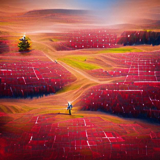 Cranberry Farmer in Vast Field, Digital Art