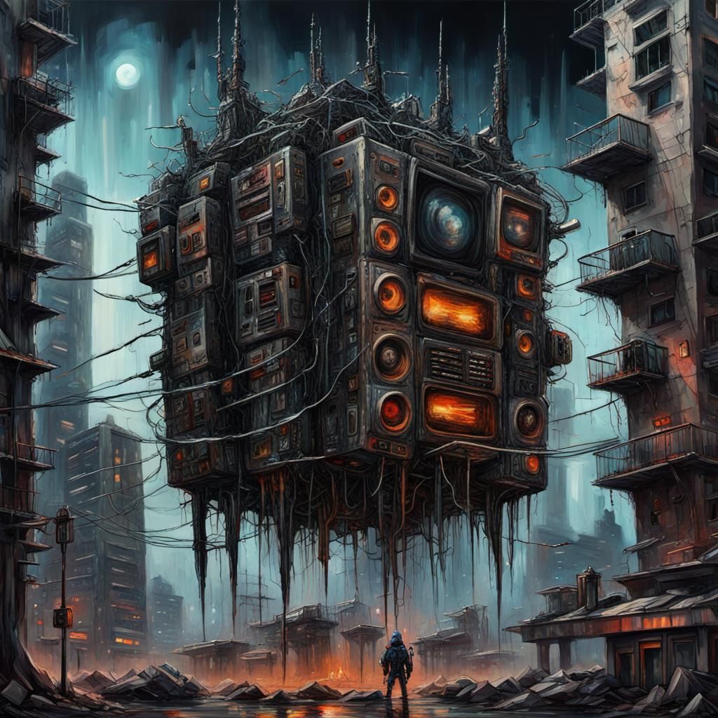 Grotesque Upside Down City in Impasto Style