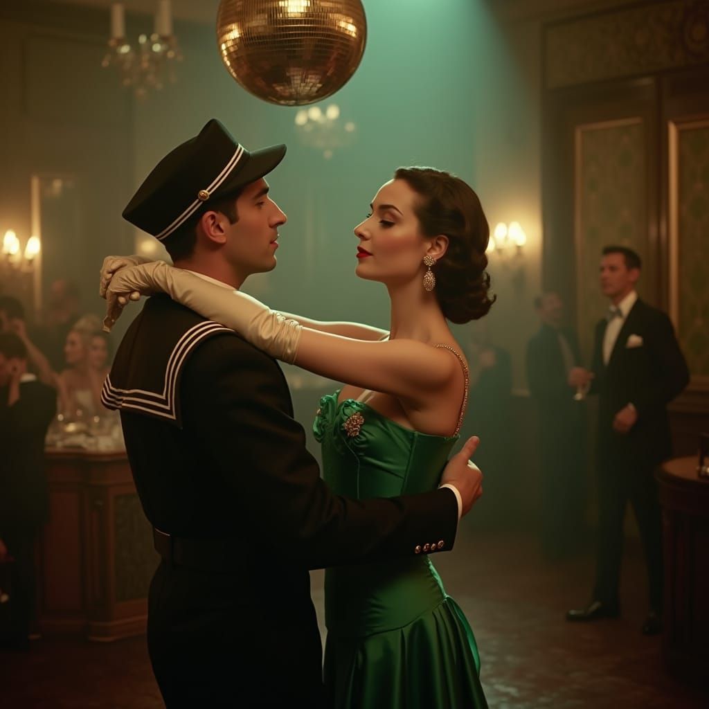 Glamorous 1940s Emerald Evening: A Dance Under the Lights