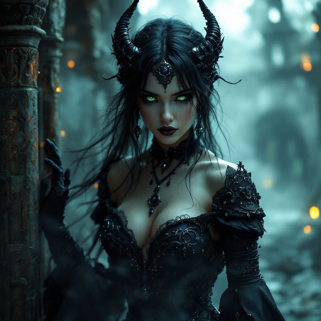 Mysterious Dark Fantasy Woman in Elaborate Costume