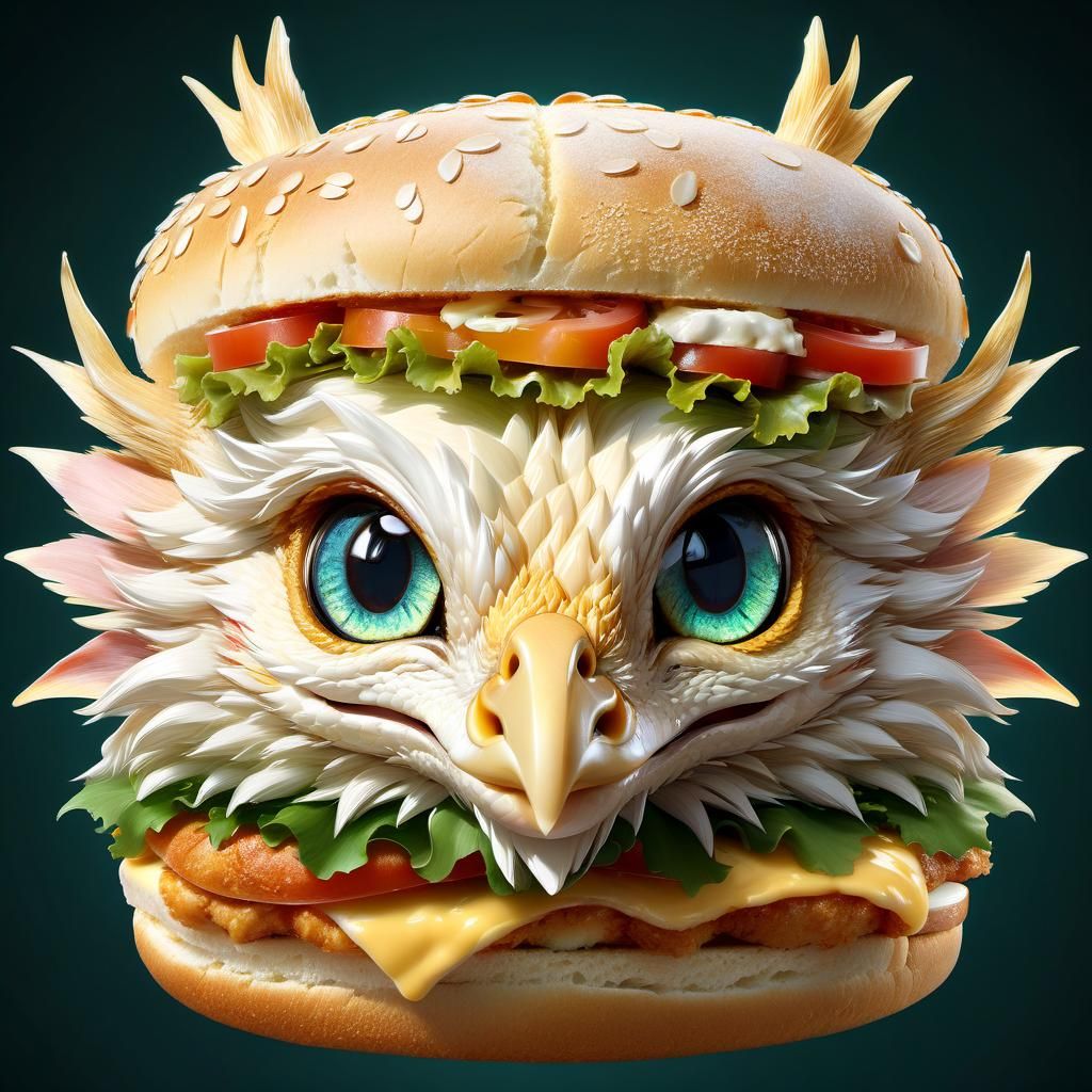Adorable Chicken Sandwich Dragon in Anime Style