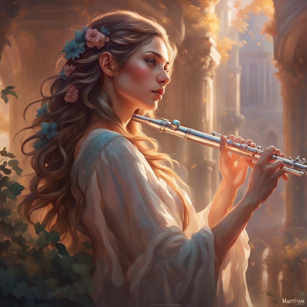 Girl Playing Flute Portrait in Dynamic Lighting
