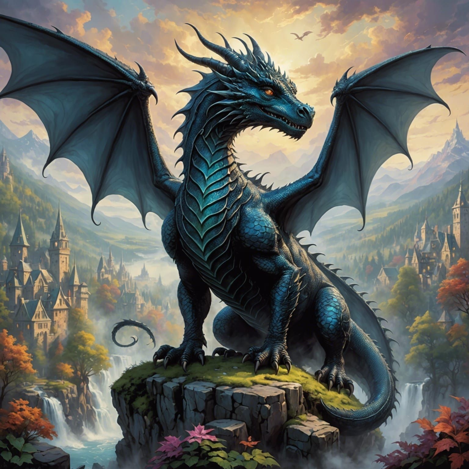 Majestic Dragon in Bold Lines, Fantasy Art