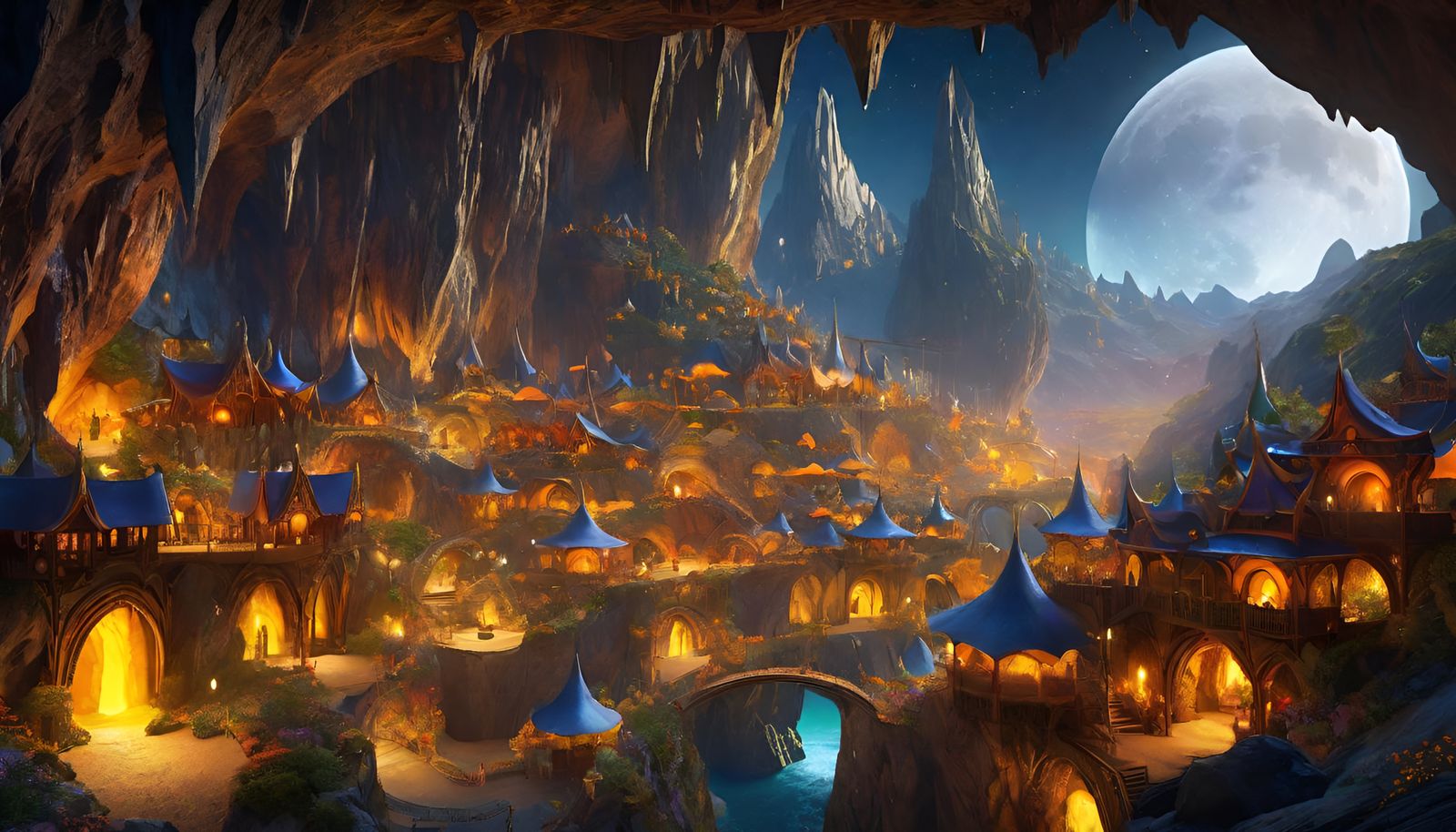 Mystical Elven Village in Cavernous Cave Network