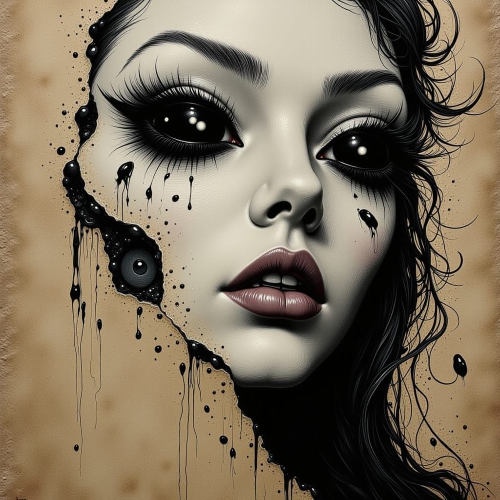 Ink Figure Emerges from Pen in Dark Fantasy Style