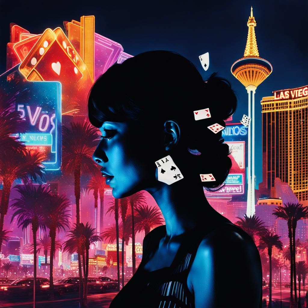 Vegas Dice Silhouette in Double Exposure Watercolor