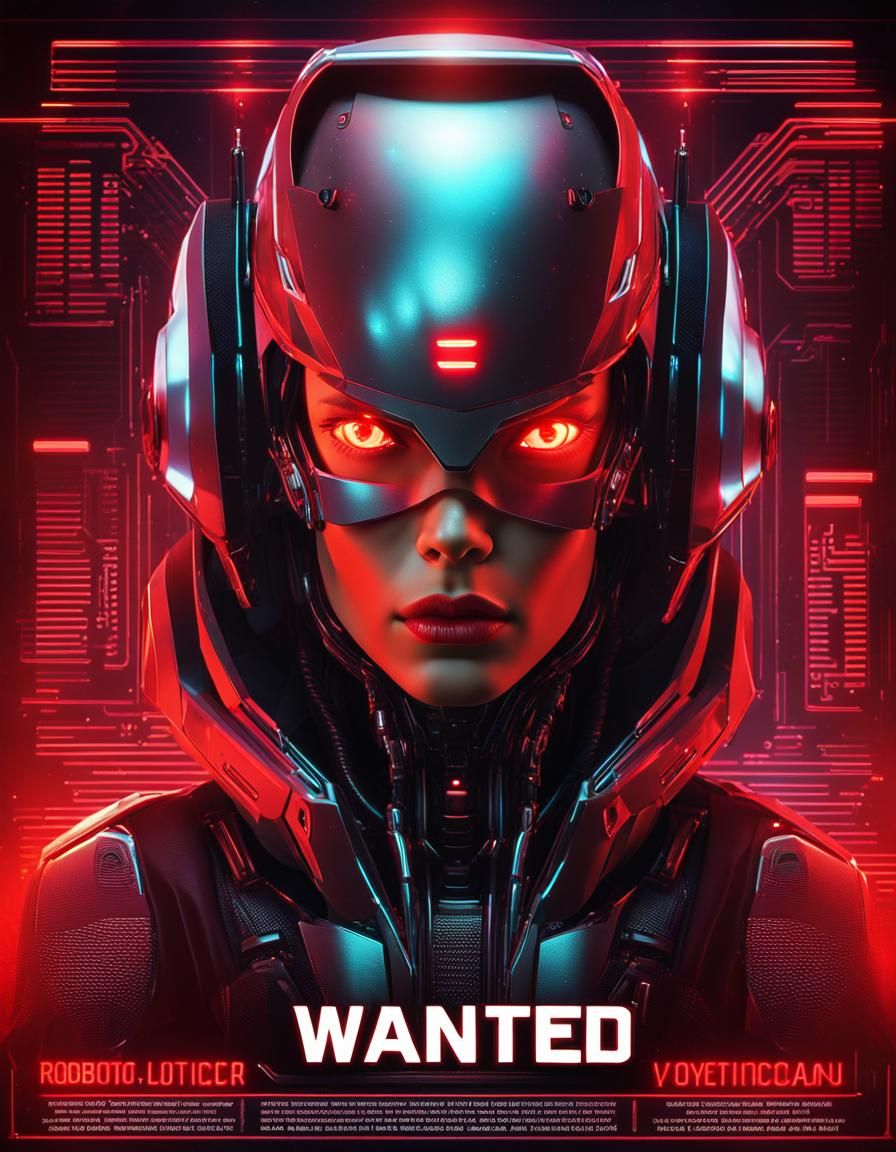 Futuristic Wanted Poster of a Cyberpunk Robot Woman