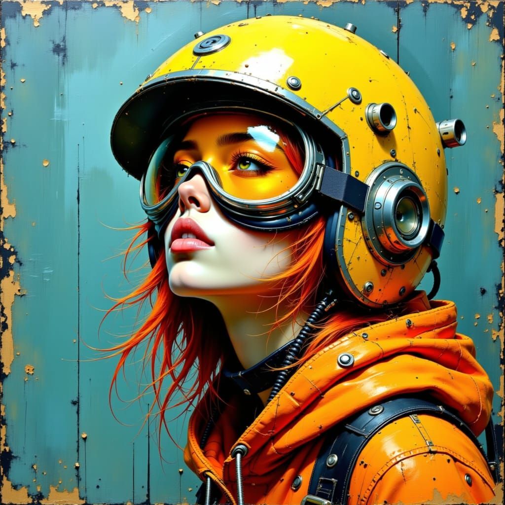 Steampunk Girl with Goggles in Impasto Oil Style