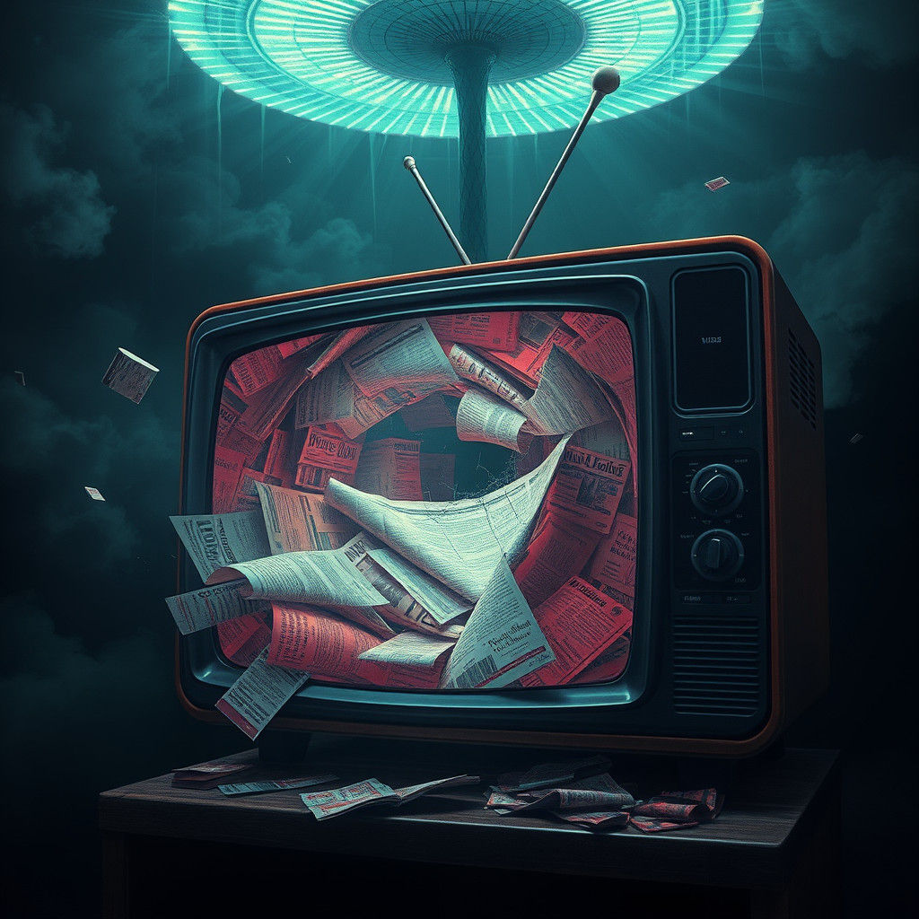 Cracked TV Emitting Vortex in Surrealist Style