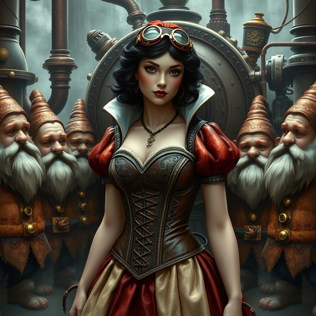 Steampunk Snow White with Dwarves and Engine