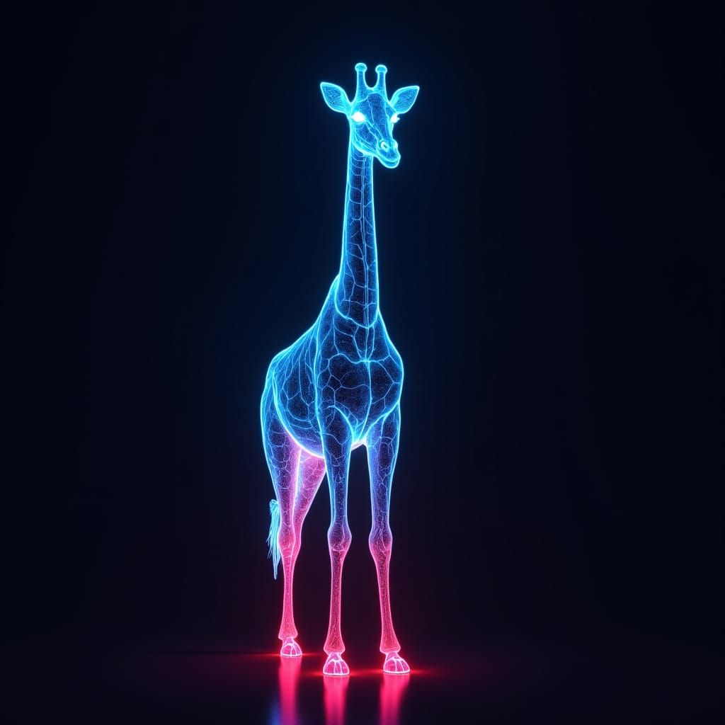 Glowing Giraffe: Digital Art with Neon Accents