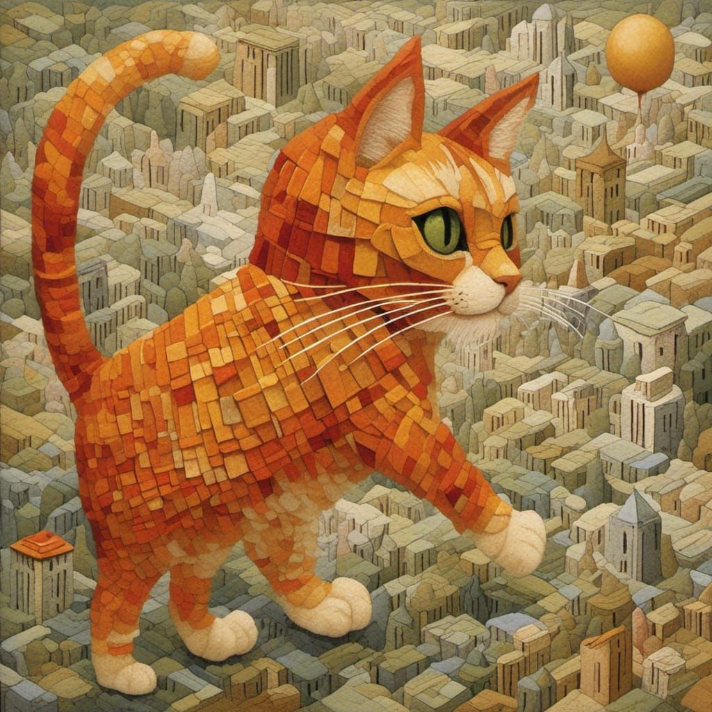 Geometric Ginger Cat in Cubist Style