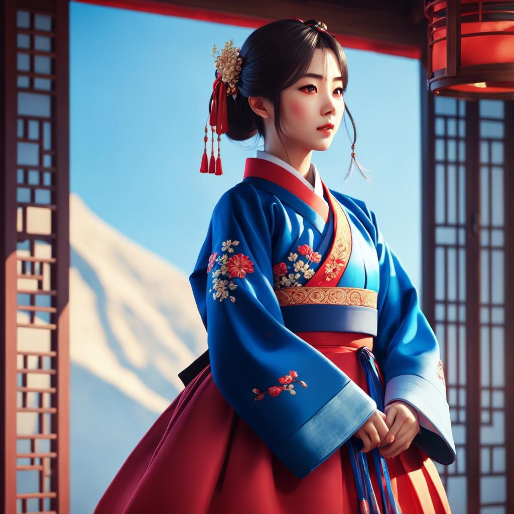 Korean Woman in Hanbok: 3D Anime Art