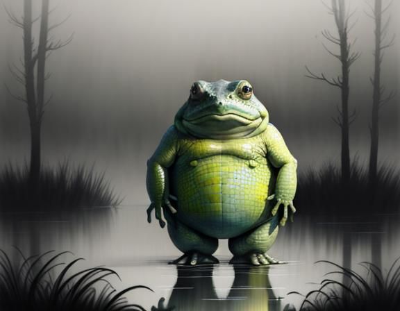 Bullywug in Misty Swamp: Watercolour and Pastel Sketch