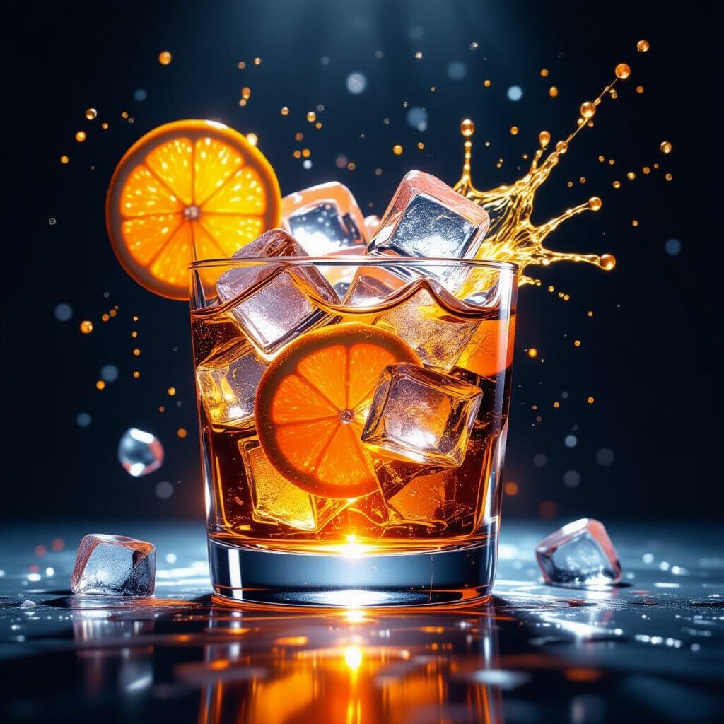 Exploding Orange in Frosted Glass, Cinematic Style