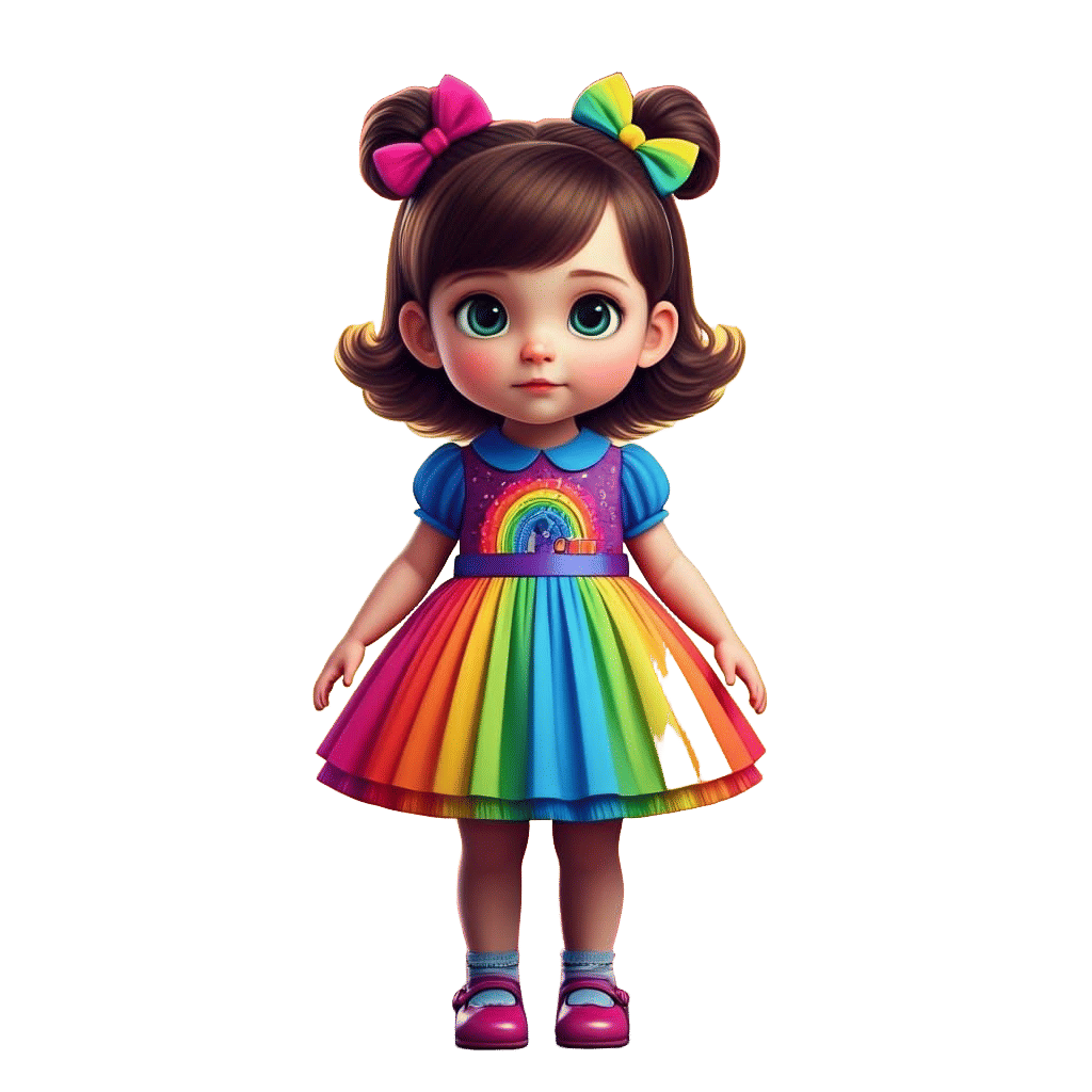 Girl in Rainbow Dress: Pixar-Style 3D Digital Art