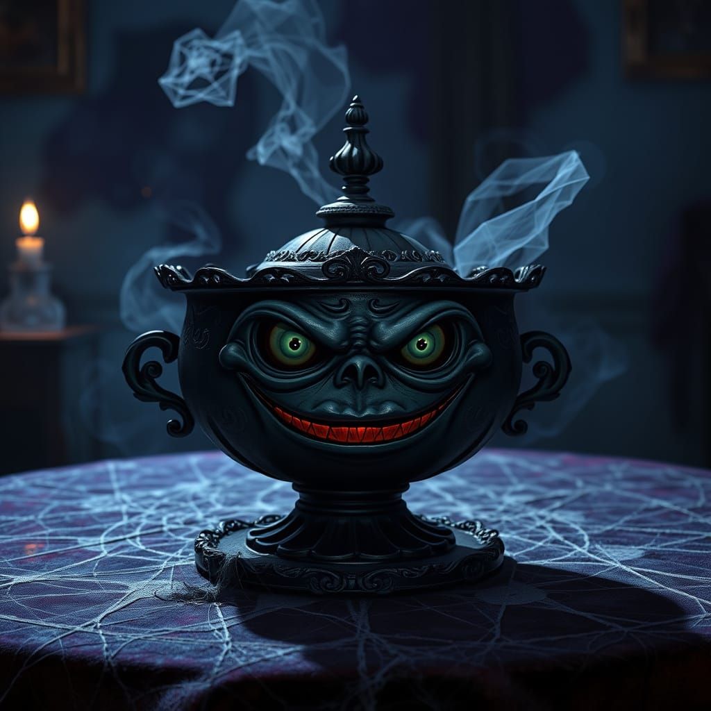 Spooky Sugarbowl with Big Eyes in Eerie Blue and Purple Ligh...