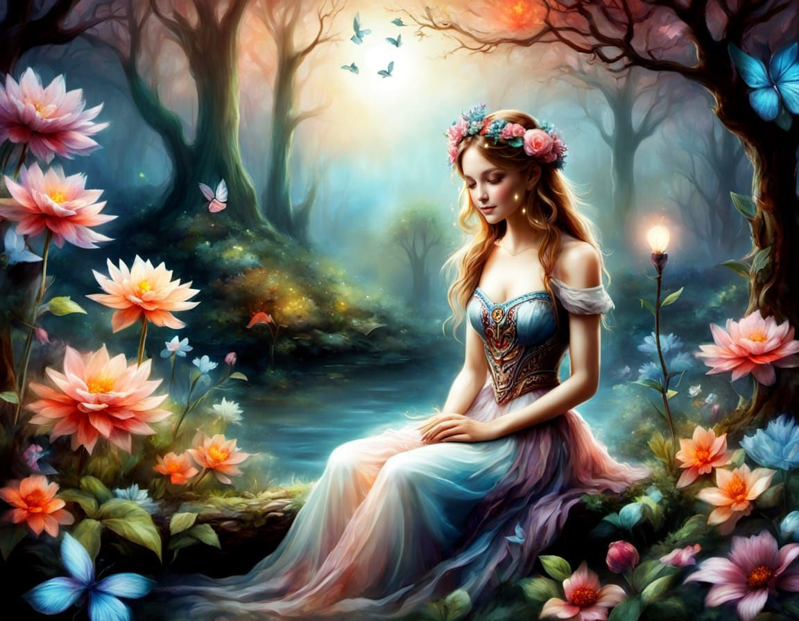 Magical Glowing Garden at Night