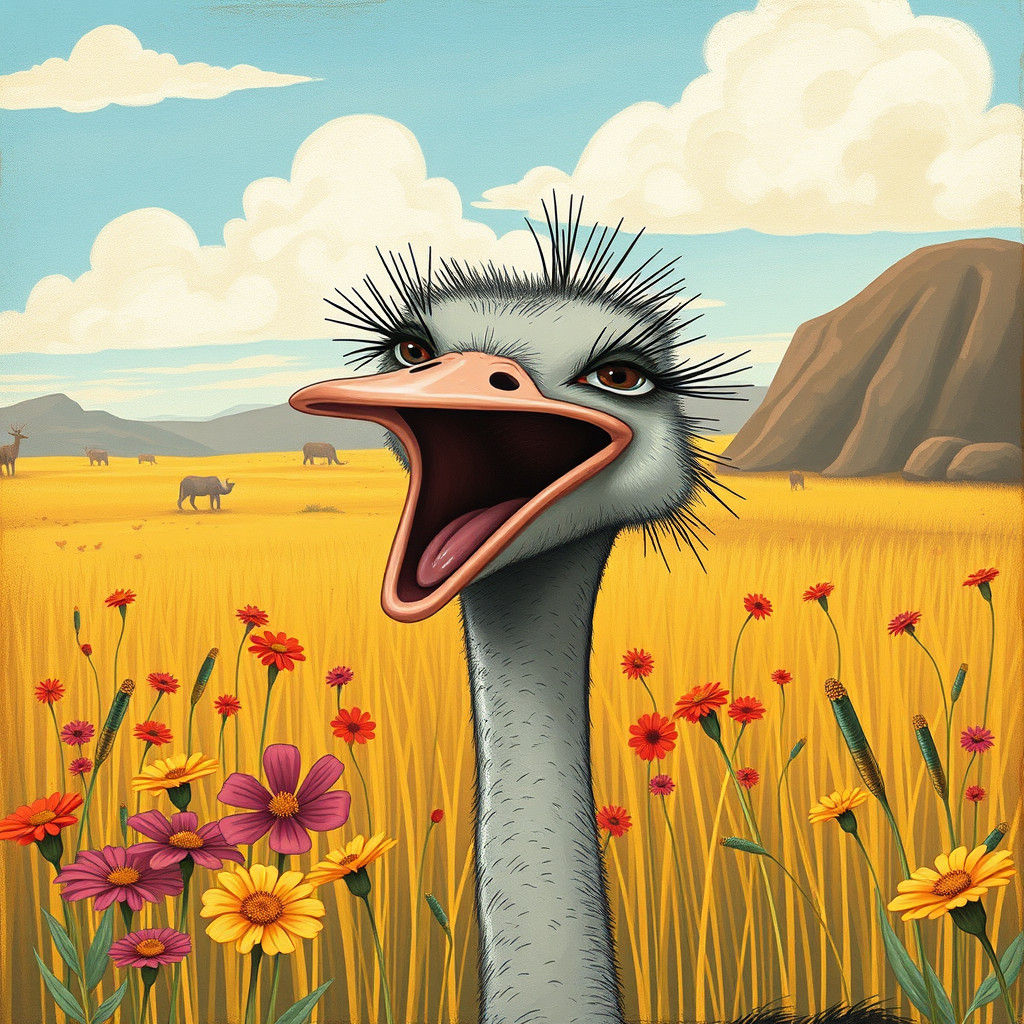 Laughing Ostrich in Quentin Blake Style