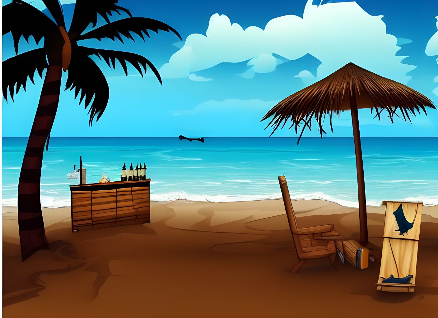 Tropical Beach Bar in Archer Cartoon Style