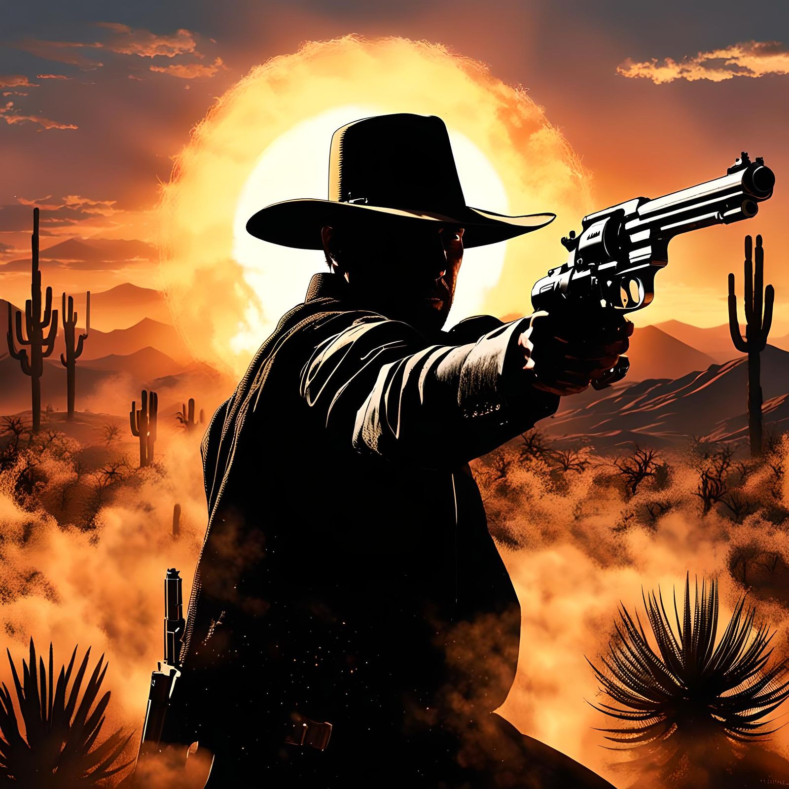 Gunslinger Duel at Sunset: Wild West Showdown
