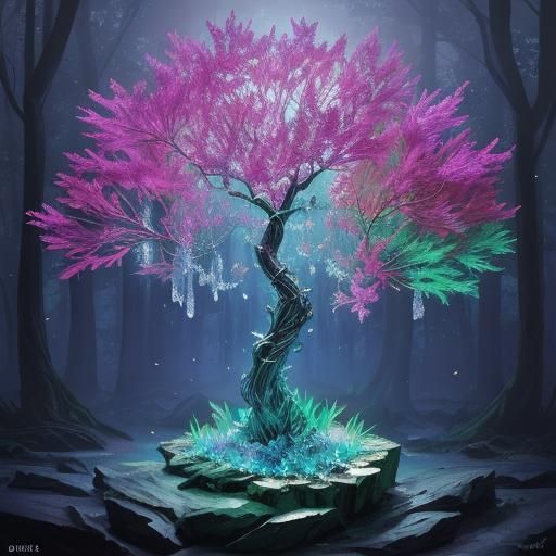 Crystal Tree Forest: Hyperrealistic Concept Art