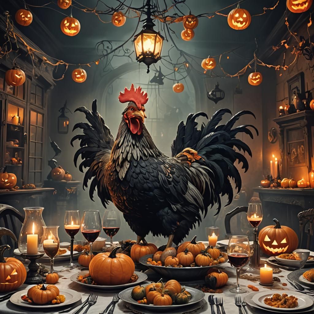 Grotesque Chicken Looms Over Halloween Feast