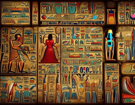 Egyptian Tomb with Hieroglyphs and Mummy