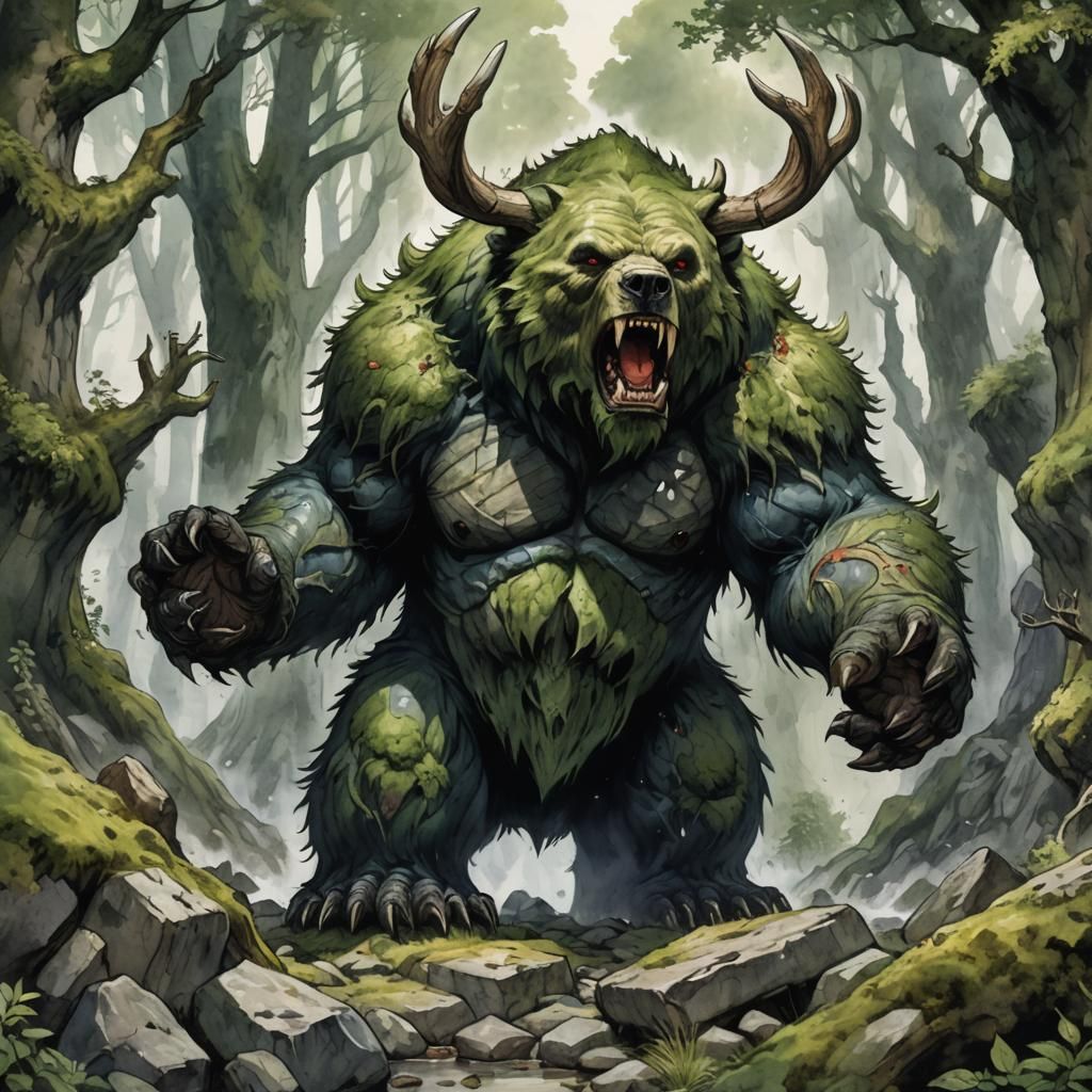 Earth Elemental Bear: D&D Watercolor Concept Art