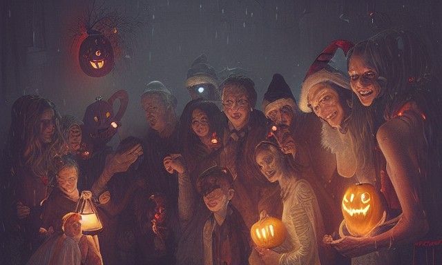Christmas and Halloween Celebration, Hyperdetailed Digital A...