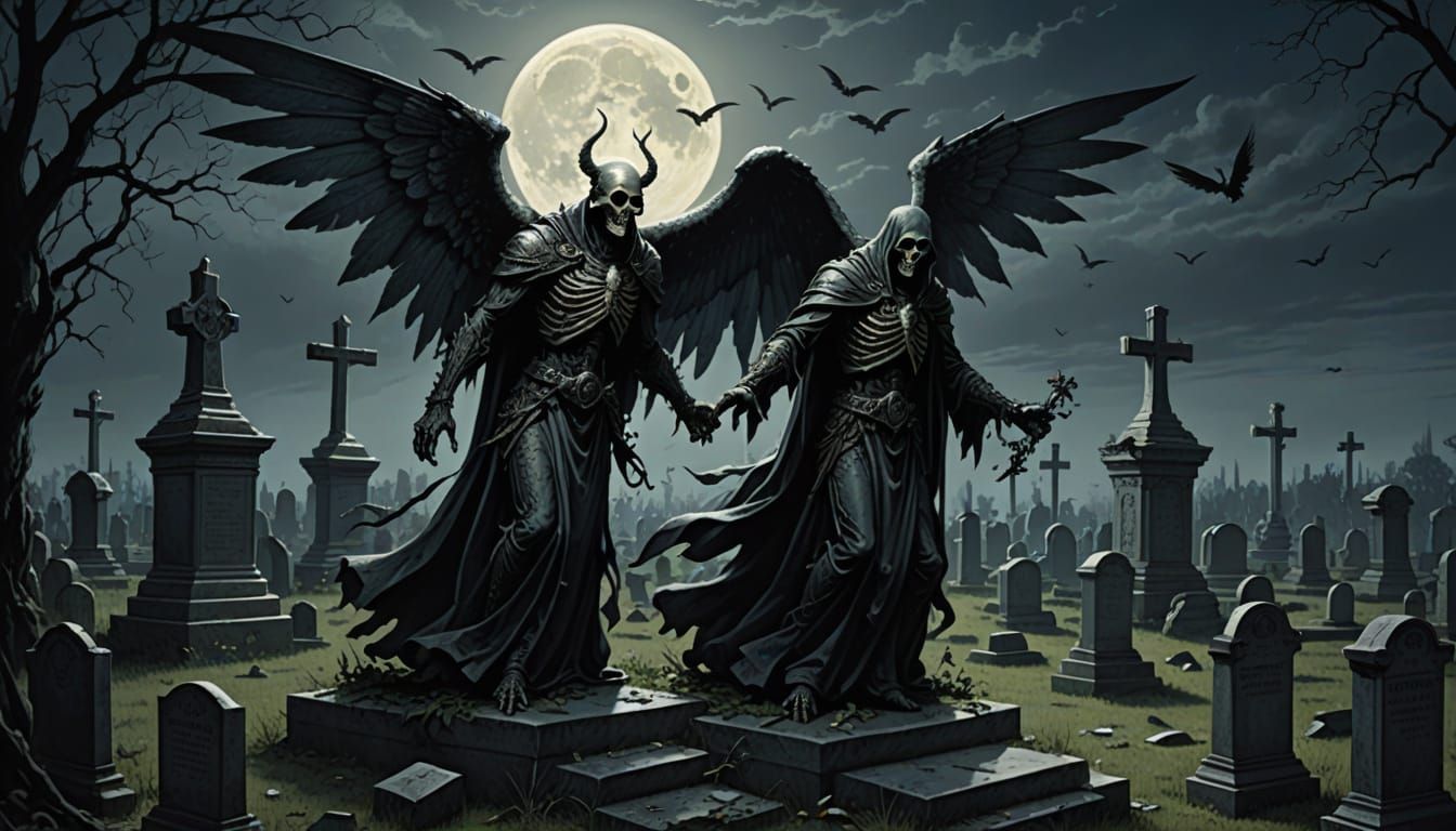 Ethereal Horror Scene in Dark Cemetery