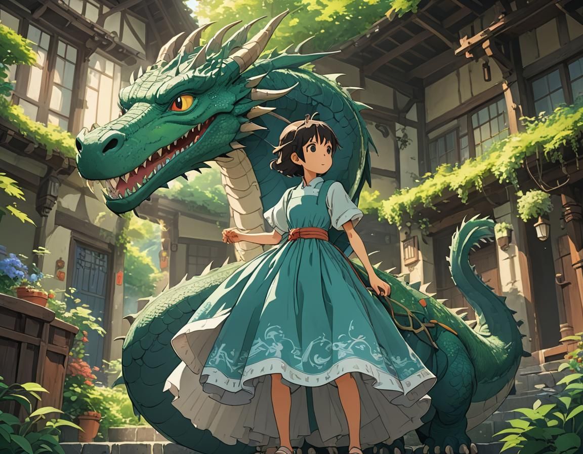 Cute Dragon in Dress, Anime Style