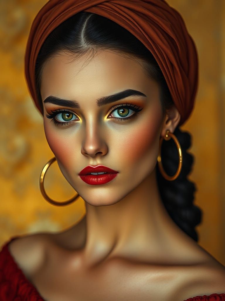Elegant Portrait of Woman with Captivating Green Eyes